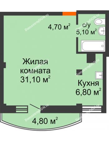 1 комнатная квартира 49,1 м² - ЖК Южная Башня