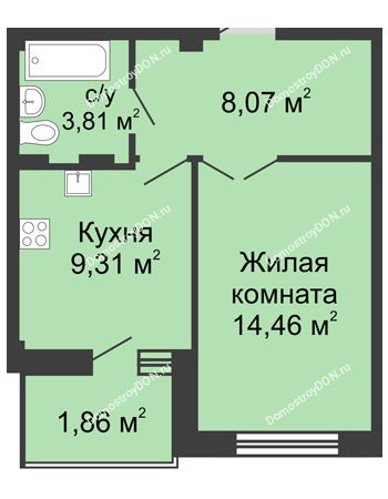 1 комнатная квартира 38,15 м² в ЖК Соловьиная роща, дом № 5