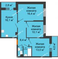 3 комнатная квартира 71,8 м² в ЖК Самолет, дом 2 очередь - Литер 3 - планировка