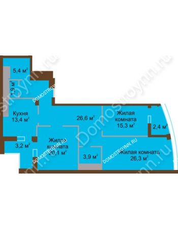 3 комнатная квартира 118,5 м² в ЖК Монолит, дом № 89, корп. 1, 2