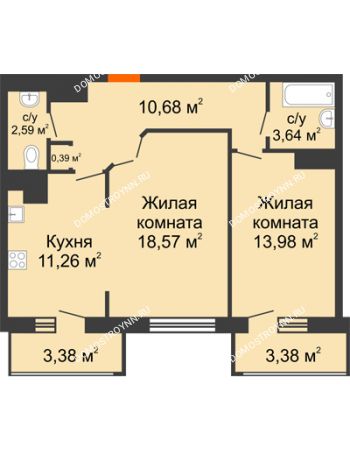 2 комнатная квартира 67,87 м² в ЖК Покровский, дом № 1
