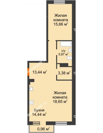 2 комнатная квартира 72,4 м² в ЖК Норма, дом № 2