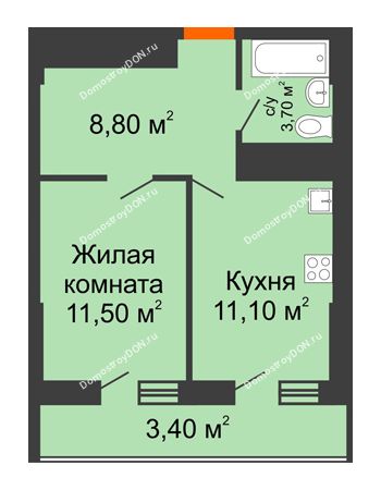 1 комнатная квартира 38,4 м² - ЖК Клубный дом на Мечникова