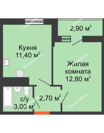 1 комнатная квартира 31,3 м² в ЖК Грани, дом Литер 2
