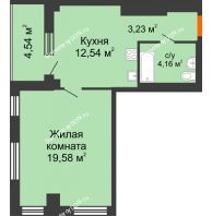 1 комнатная квартира 41,66 м², ЖК Кристалл 2 - планировка