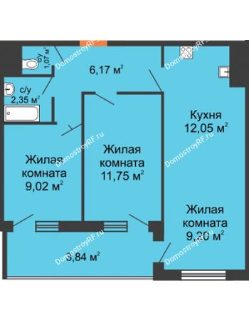 3 комнатная квартира 55,45 м² в ЖК Оникс, дом Литер 4