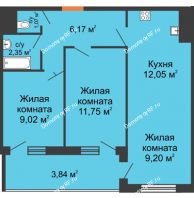 3 комнатная квартира 55,45 м² в ЖК Оникс, дом Литер 4 - планировка
