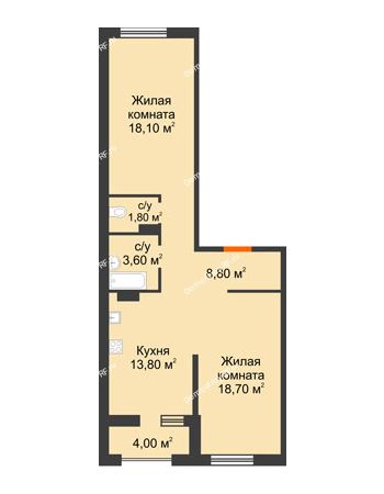 2 комнатная квартира 66,8 м² в ЖК NOVELLA (НОВЕЛЛА), дом Литер 5