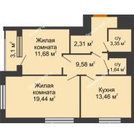2 комнатная квартира 63,01 м², ЖК Гран-При - планировка