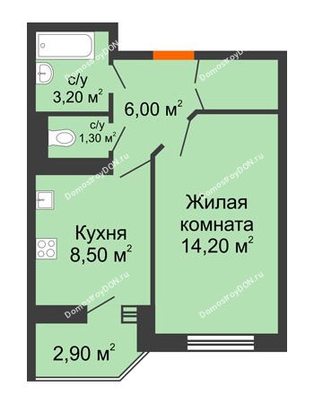 1 комнатная квартира 34,7 м² в ЖК Вересаево, дом Литер 3