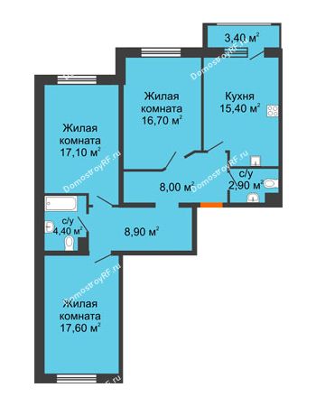 3 комнатная квартира 92,7 м² в ЖК Италия, дом Литер 9