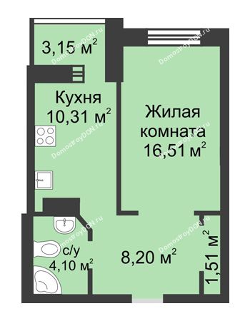 1 комнатная квартира 43,78 м² - ЖК Петровская Крепость