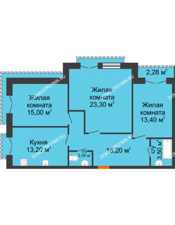 3 комнатная квартира 86,74 м² - ЖД по ул. Кирова