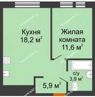 1 комнатная квартира 39,6 м² в ЖК Озерный парк, дом Корпус 5.1 - планировка