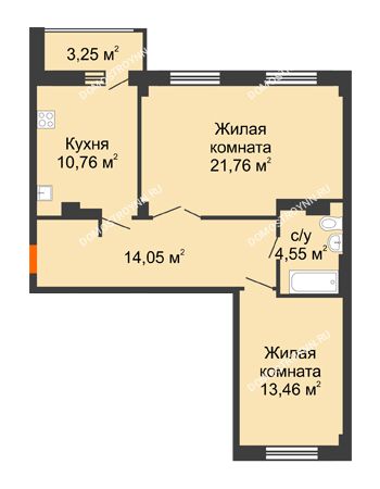 2 комнатная квартира 66,21 м² - ЖК Семейный