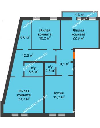 3 комнатная квартира 121,7 м² - ЖД по ул. Варварская