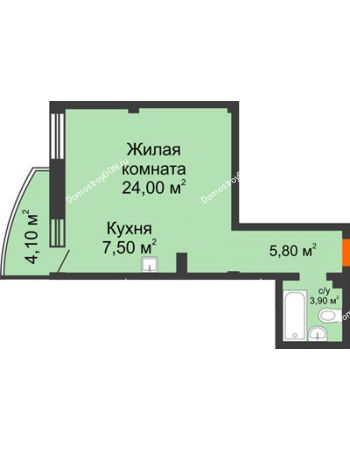1 комнатная квартира 42,4 м² - ЖК Южная Башня