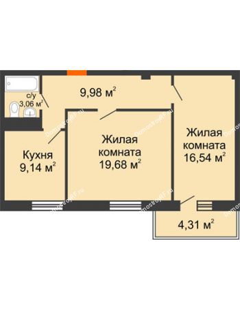 2 комнатная квартира 60 м² в ЖК Боярский двор, дом 2 очередь