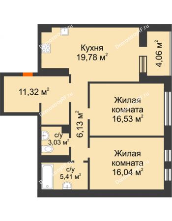 2 комнатная квартира 78,24 м² - ЖК ГОРОДСКОЙ КВАРТАЛ UNO (УНО)