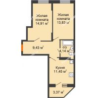 2 комнатная квартира 55,45 м² в ЖК Московский, дом дом 1 - планировка