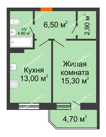 1 комнатная квартира 47,2 м² в ЖК Звездный-2, дом № 4