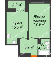 1 комнатная квартира 45,6 м² в ЖК Заречье, дом № 1, секция 1 - планировка