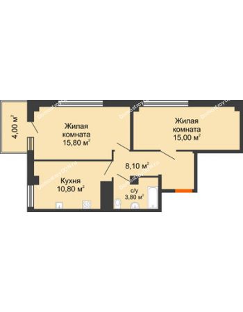 2 комнатная квартира 54,7 м² в ЖК Грин Парк, дом Литер 2