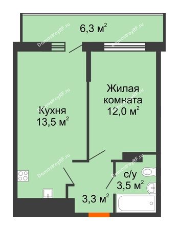 1 комнатная квартира 37,2 м² - ЖК Акварели-3