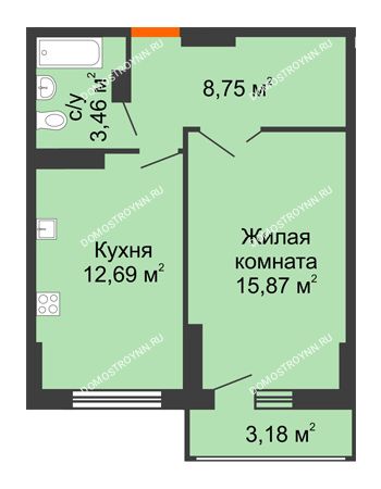1 комнатная квартира 42,36 м² - ЖК Орбита