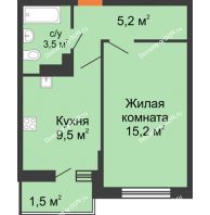 1 комнатная квартира 34,5 м² в ЖК SkyPark (Скайпарк), дом Литер 1, корпус 2 - планировка