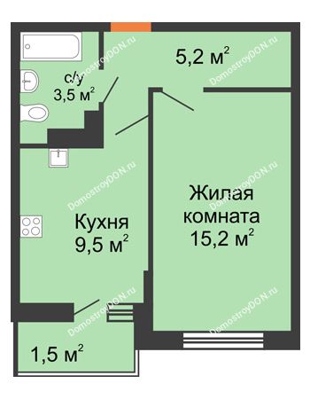 1 комнатная квартира 34,5 м² в ЖК SkyPark (Скайпарк), дом Литер 1, корпус 2, 1 этап