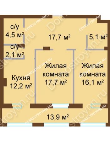 2 комнатная квартира 83,26 м² - ЖК Классика - Модерн