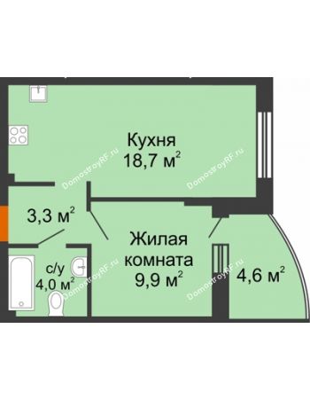 1 комнатная квартира 38,2 м² в ЖК Самолет, дом 4 очередь - Литер 22