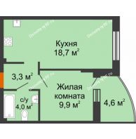1 комнатная квартира 38,2 м² в ЖК Самолет, дом 4 очередь - Литер 22 - планировка