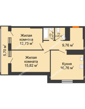 2 комнатная квартира 65,53 м² - ЖК Комарово