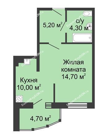 1 комнатная квартира 38,9 м² в ЖК Мега, дом № 118, секция 2