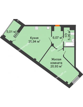 1 комнатная квартира 66,06 м² в ЖК Чернавский, дом 2 этап 