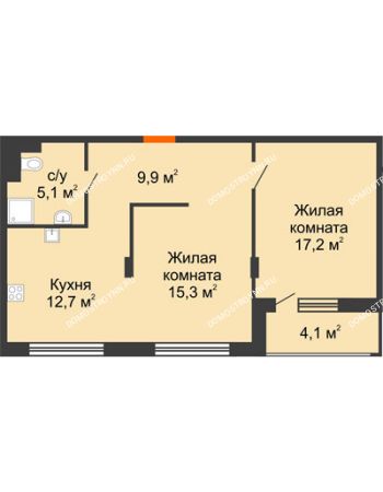 2 комнатная квартира 58,7 м² - ЖК Дом мечты