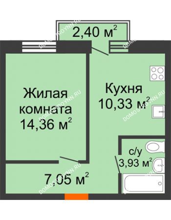 1 комнатная квартира 36,39 м² в ЖК Лайм, дом № 1, 2 очередь