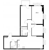 3 комнатная квартира 85,5 м² в ЖК Савин парк, дом корпус 3 - планировка