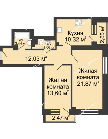 2 комнатная квартира 68,64 м² - ЖК Юбилейный