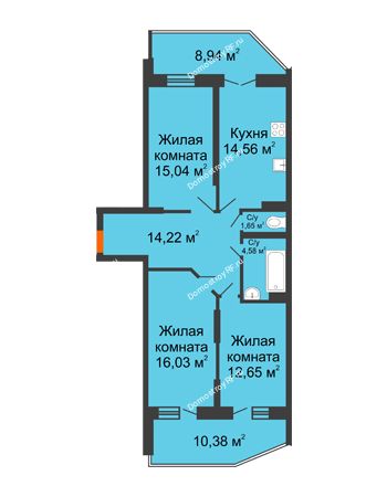 3 комнатная квартира 88,18 м² в ЖК Россинский парк, дом Литер 1