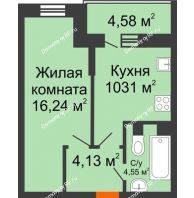 1 комнатная квартира 37,52 м² в ЖК Россинский парк, дом Литер 2 - планировка