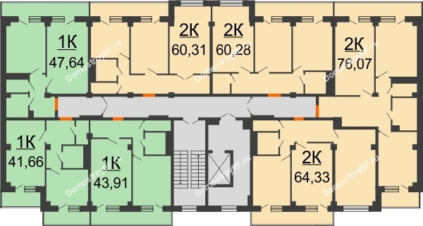 Планировка 6 этажа в доме 6 позиция, блок-секция 3 в ЖК Парковый