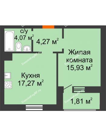 1 комнатная квартира 43,35 м² в ЖК Гагаринский (Бобров) , дом 1 позиция 