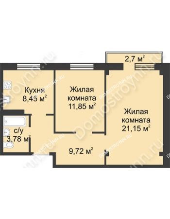 2 комнатная квартира 55,76 м² в ЖК Тридесятое (Экопарк Березовка), дом № 23