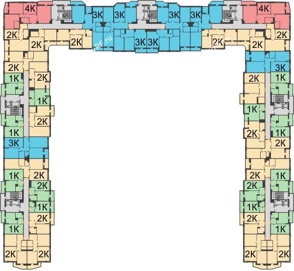 Планировка 2 этажа в доме № 162, Литер 1 (1-4) в ЖК LIME (Лайм)