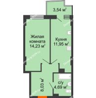 1 комнатная квартира 39,55 м² в ЖК Город у реки, дом Литер 8 - планировка
