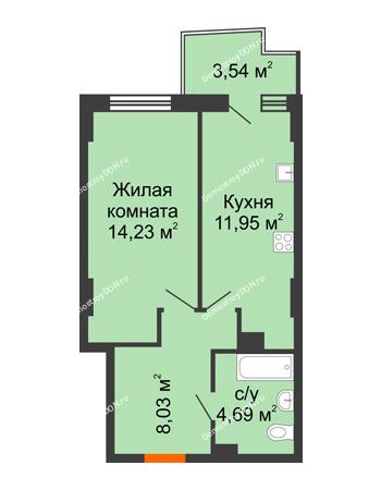 1 комнатная квартира 39,55 м² в ЖК Город у реки, дом Литер 8