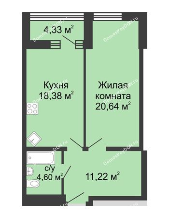 1 комнатная квартира 57 м² - ЖК Бристоль